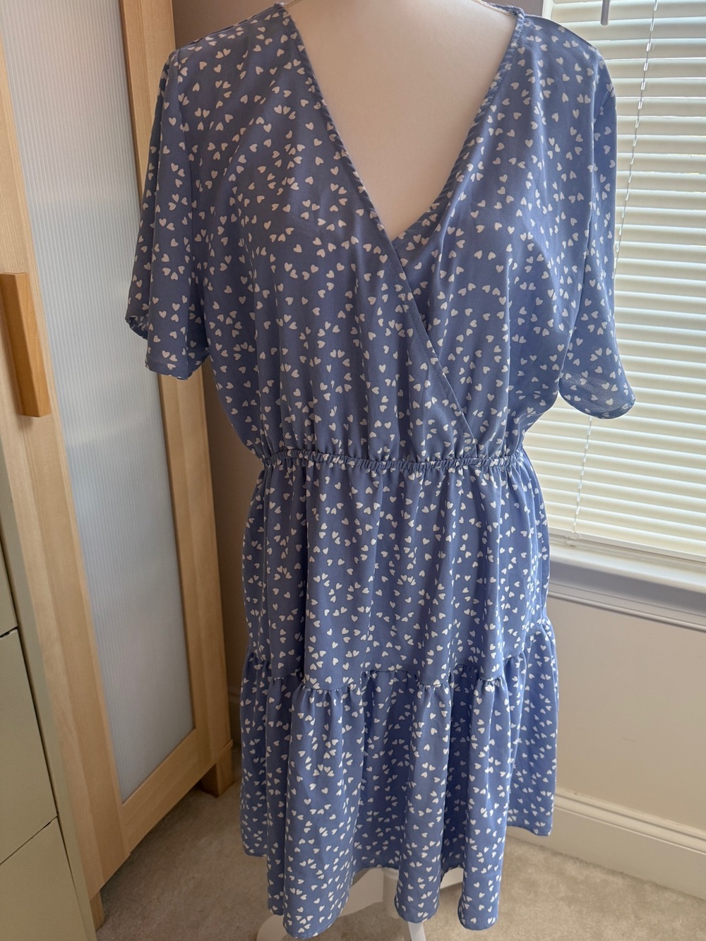 Blue Printed V-Neck Tiered Dress